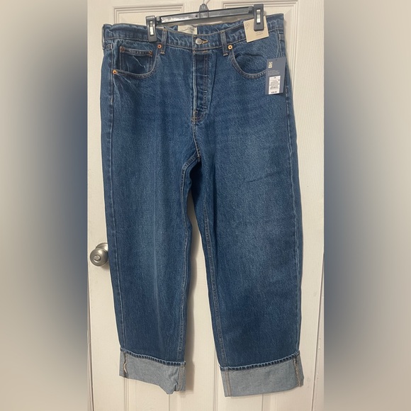 Universal Thread Mid Rise 90s Baggy Jeans Size 14 Cuffed Hem Dark Wash NWT - Picture 4 of 11